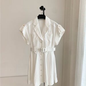 Zimmermann White Collared Shirt Dress with Label Detail